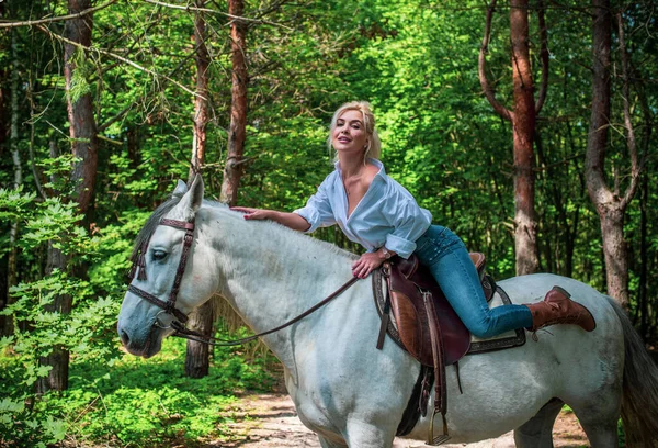 Spring Summer Season Concept Hobby Woman Horse Nature Relationship Human — Stock Photo, Image