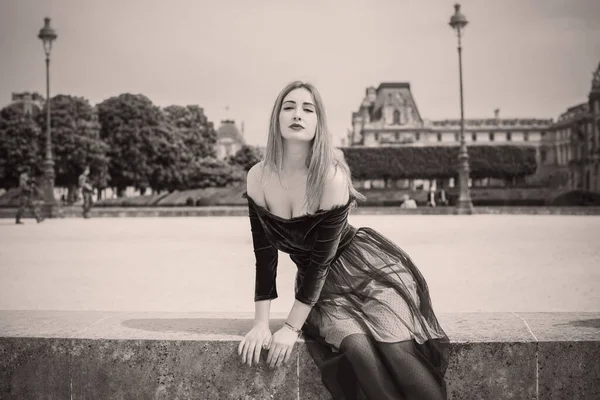 Vacances Paris France Jolie Femme Mode Repose Dans Centre Ville — Photo