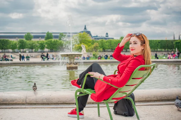 Vacances Paris France Jolie Femme Mode Repose Dans Centre Ville — Photo