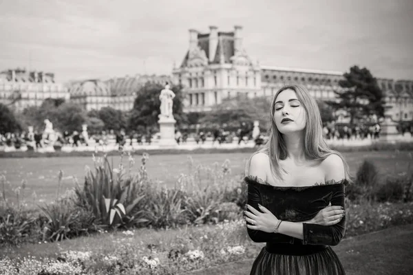 Vacances Paris France Jolie Femme Mode Repose Dans Centre Ville — Photo