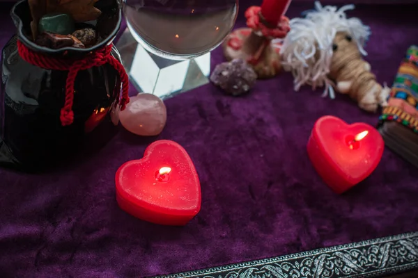 Conceito Previsão Velha Magia Velas Cartas Tarô Adivinhação Adivinhação Cena — Fotografia de Stock