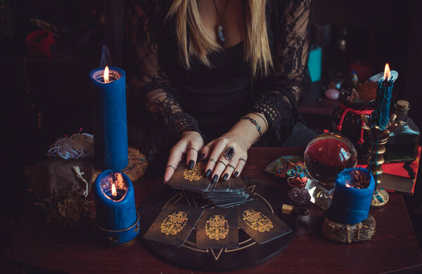 Gypsy Woman with a Tarot cards at hands. Bucharest. Romania February 19 - Illustrative editorial