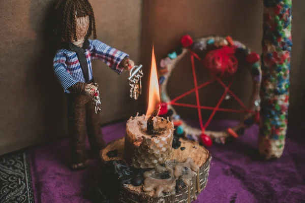 Conceito Magia Pagã Vodu Magical Boneca Artesanal Witchcraft Com Uma — Fotografia de Stock