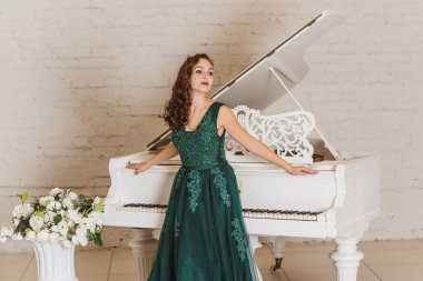 Akşam elbisesi konsepti, şık bir tarz. Gece elbiseli kadın. Hanımlar için kıyafetler, ilham.