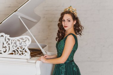 Akşam elbisesi konsepti, şık bir tarz. Gece elbiseli kadın. Hanımlar için kıyafetler, ilham.