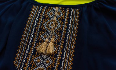 Ukrayna işlemeli elementler, etnik kıyafetler konsepti, moda ayrıntıları