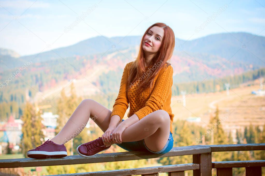Beautiful and harmonious morning on vacation in the mountains. A girl enjoying a day off. Beautiful landscapes and views for relaxing the soul and body. A healthy lifestyle