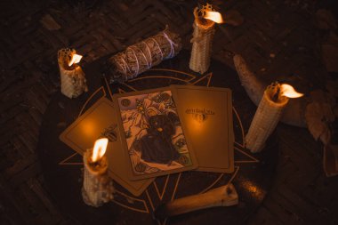  Tarot kartları, öngörü konsepti, eski Slav büyüsü. Avrupa, Kiev Ukrayna, 17 Mart: İllüstrasyon Editörü 