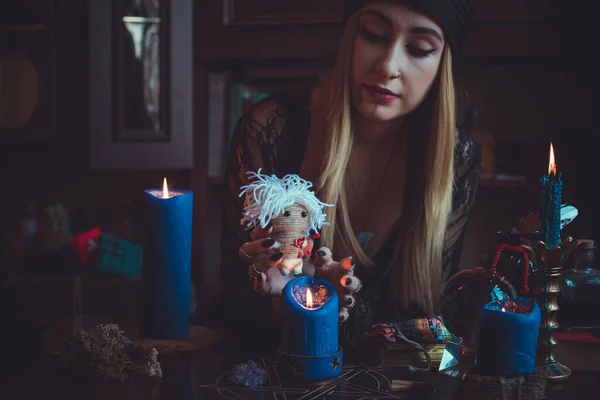 Shaman Woman Doing Ritual Magic Helping Concept Pagan Wicca Magic — Stock Photo, Image