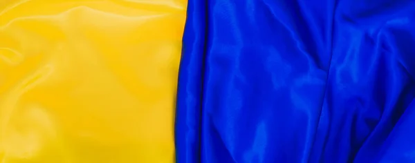 Шелковая Текстура Желто Голубой Ткани Концепция Деталей Флаг Украины — стоковое фото