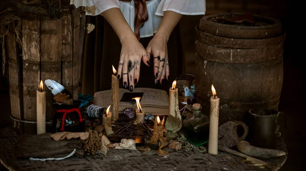 Cena Mística Com Uma Vela Ritual Energia Escura Clara Rituais — Fotografia de Stock