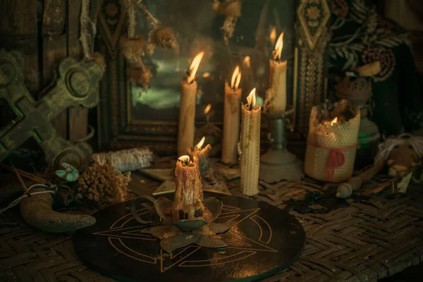 Magical Illustration Esoteric Concept Candles Clean Dark Energy Wicca Pagan — Photo