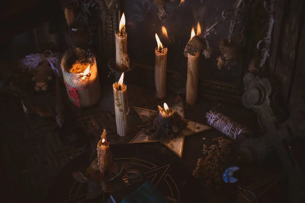 Magische Illustration Esoterisches Konzept Kerzen Für Saubere Dunkle Energie Wicca — Stockfoto