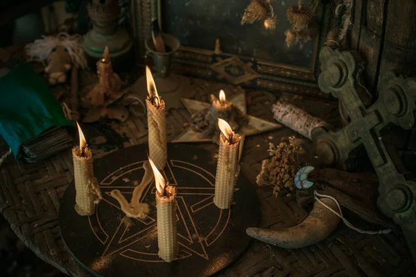 Magická Ilustrace Esoterický Koncept Svíčky Pro Čistou Temnou Energii Wicca — Stock fotografie