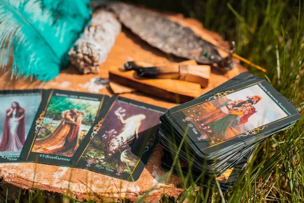 Scene Tarot Cards Concept Mystical Oracle Prediction Ukraine Kiev April —  Fotos de Stock