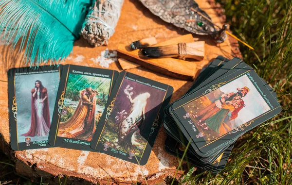 Scene Tarot Cards Concept Mystical Oracle Prediction Ukraine Kiev April — стокове фото
