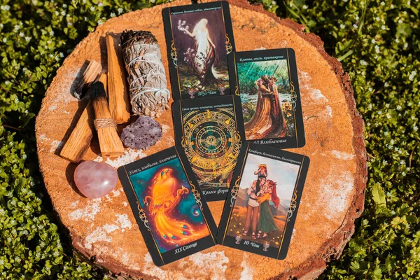 Scene Tarot Cards Concept Mystical Oracle Prediction Ukraine Kiev April — Stock Photo, Image