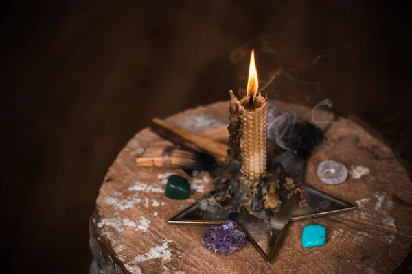 Magical Illustration Esoteric Concept Candles Clean Your Energy Reiki Gem — Stock Photo, Image