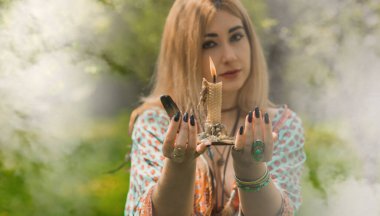White magic, casting and cleansing aura with a power of nature from negative energy, love spell, old European magic for a love, fate, luck