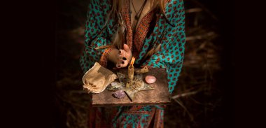 White magic, casting and cleansing aura with a power of nature from negative energy, love spell, old European magic for a love, fate, luck