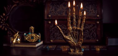 The palm of the hand with the signs, illustration for palmistry, reading fate on the hand, numerology. Banner for astrology and magic. Vintage gothic illustration 