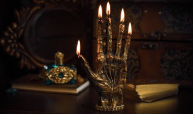 The palm of the hand with the signs, illustration for palmistry, reading fate on the hand, numerology. Banner for astrology and magic. Vintage gothic illustration 