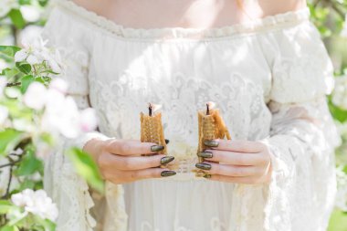 White magic, clean energy reiki concept.  Magical attributes, herbs and flowers, Slavic Wicca rituals and esoteric concept