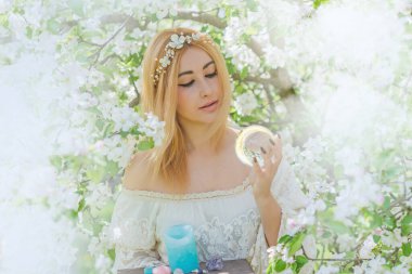 White magic, clean energy reiki concept.  Magical attributes, herbs and flowers, natural Wicca rituals and esoteric concept clipart
