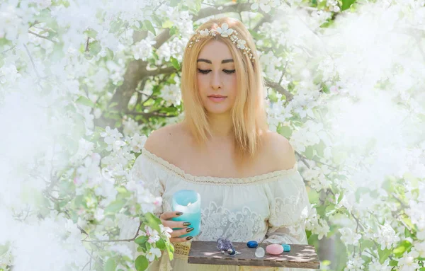 White Magic Clean Energy Reiki Concept Magical Attributes Herbs Flowers — Foto de Stock