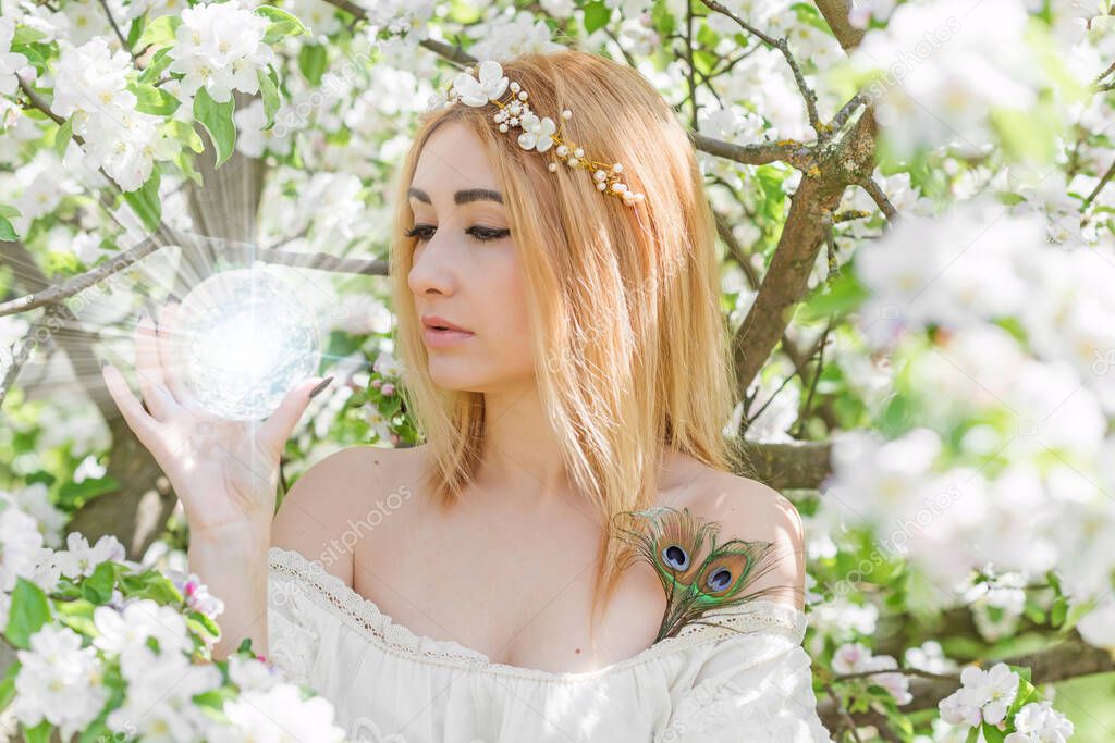 White magic, clean energy reiki concept.  Magical attributes, herbs and flowers, natural Wicca rituals and esoteric concept