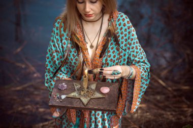 Healing energy concept, crystal's and candles, reiki session, bioenergy for mental health