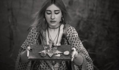 Healing energy concept, crystal's and candles, reiki session, bioenergy for mental health