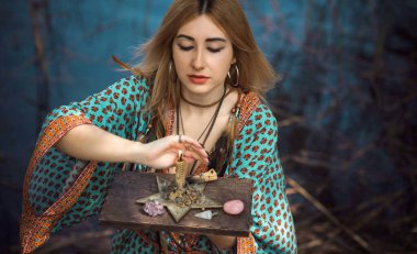 Healing energy concept, crystal's and candles, reiki session, bioenergy for mental health