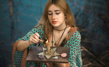 Healing energy concept, crystal's and candles, reiki session, bioenergy for mental health