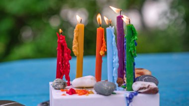  Energy healing, reiki session or chakra rituals with candles, wicca magic, new world, alternative medicine 