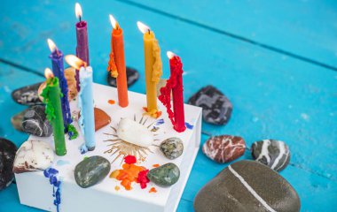  Energy healing, reiki session or chakra rituals with candles, wicca magic, new world, alternative medicine 