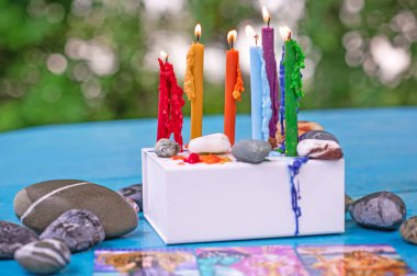  Energy healing, reiki session or chakra rituals with candles, wicca magic, new world, alternative medicine 