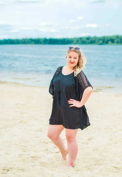 Nice Size Model Beach European Woman Casual Dress Big Size — Φωτογραφία Αρχείου