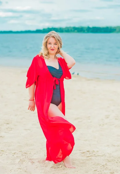 Size Donna Americana Spiaggia Godersi Vita Vita Delle Persone Xxl — Foto Stock