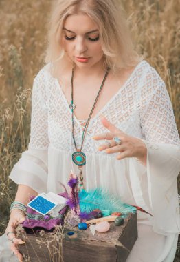 Concept of energy healing and white magic, reiki session, universe power