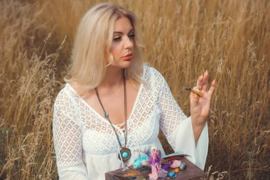 Concept of energy healing and white magic, reiki session, universe power