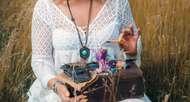 Concept of energy healing and white magic, reiki session, universe power