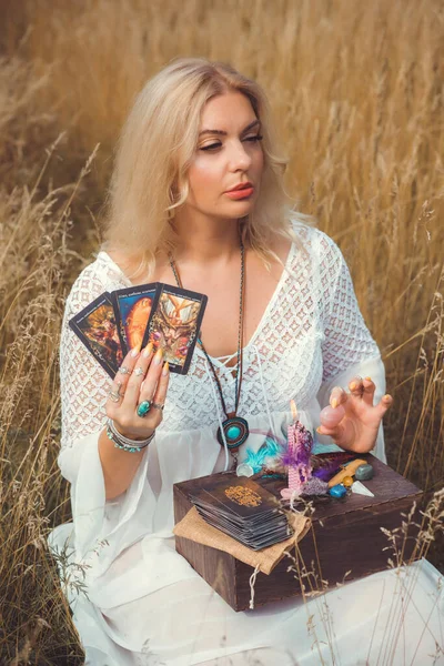 Concept Fate Telling Predictions Tarot Cards White Magic Energy Healing — Stock Photo, Image