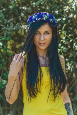 European woman in ethnic fashionable style. Concept of women collection of clothes 