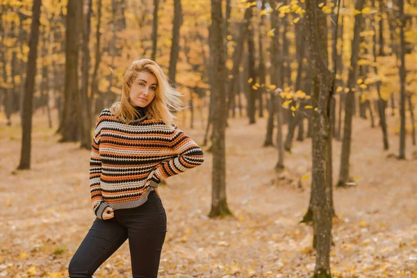 Autumn Time Woman Warm Clothes New Collection Black Orange Sweater — Zdjęcie stockowe