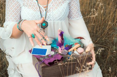 Magic of energy, witch attributes, herbs and flowers, Slavic Wicca rituals and esoteric concept