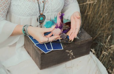 Magic of energy, witch attributes, herbs and flowers, Slavic Wicca rituals and esoteric concept