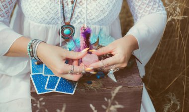 Magic of energy, witch attributes, herbs and flowers, Slavic Wicca rituals and esoteric concept