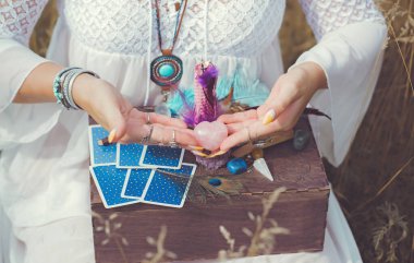 Magic of energy, witch attributes, herbs and flowers, Slavic Wicca rituals and esoteric concept