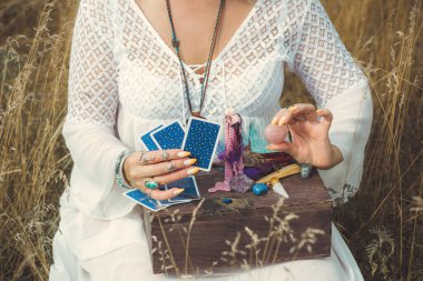 Magic of energy, witch attributes, herbs and flowers, Slavic Wicca rituals and esoteric concept
